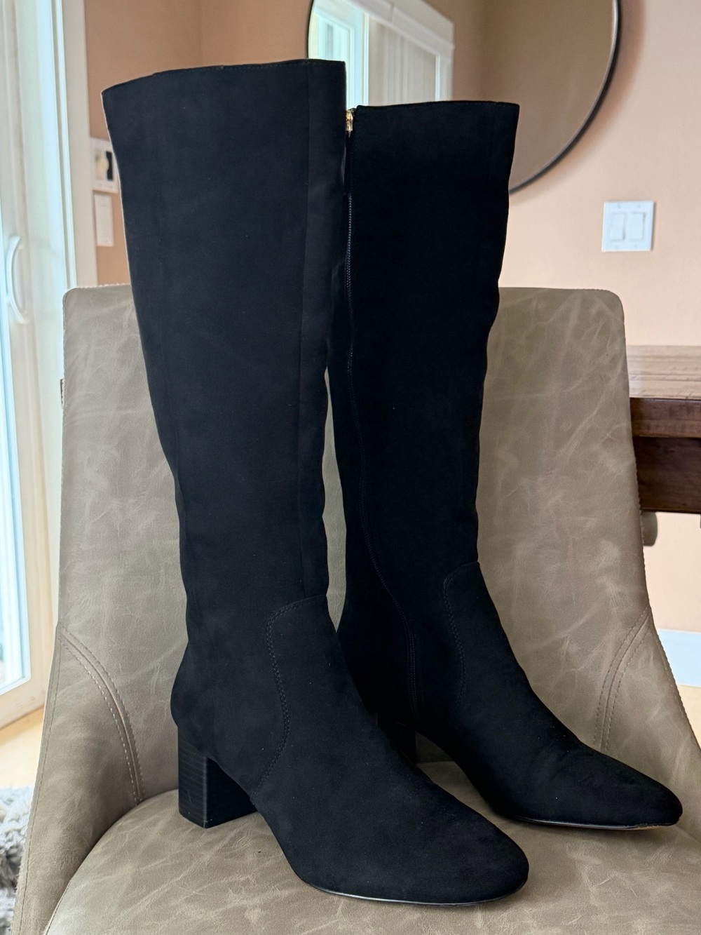 J. Crew Black Suede Knee-High Heeled Boots - Picture 2 of 8